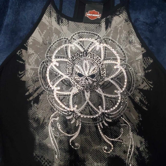 Harley-Davidson Tops - Harley-Davidson Black and Gray Rhinestone Skull Tank Top